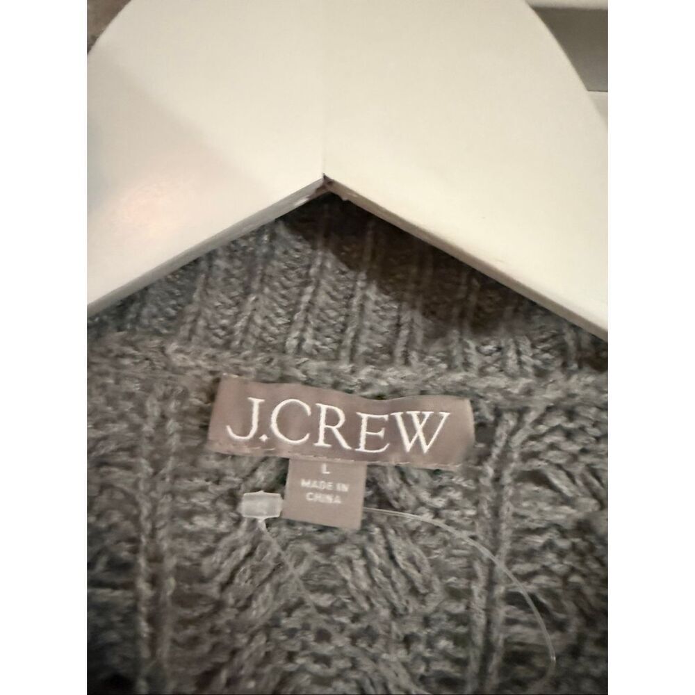 J.Crew grey ruffle neck cableknit cardigan sweater wool blend large - Picture 4 of 13